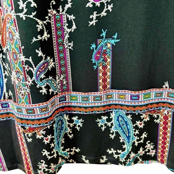 Nicole by Nicole Miller ring keyhole neck placed print bright on black sleeveles - Picture 5 of 14